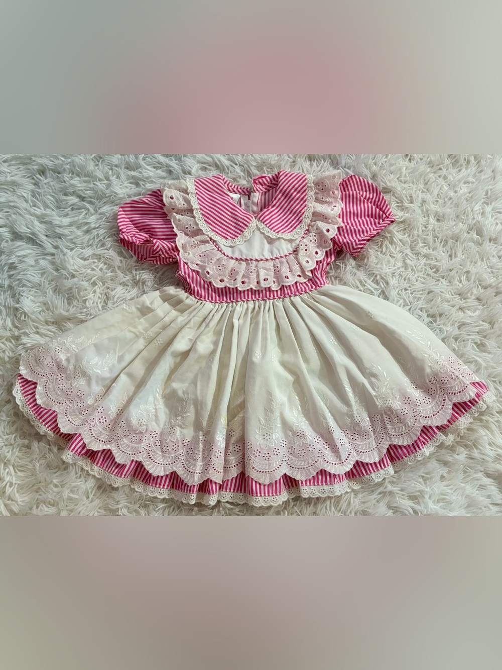 Vintage Vienna 80s Pageant 90s Dollcore Southern Belle Stripe Dress Pink Girls 2